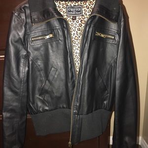 Black/Cheetah Print Leather Jacket